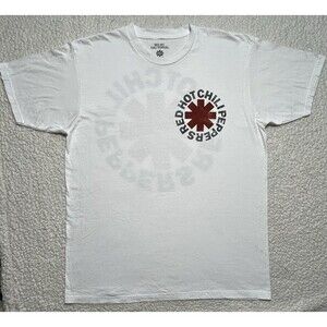 Red Hot Chili Peppers Mens White Graphic T-Shirt Left Chest Big Back Logo XL